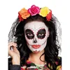 Image de Accessoire - BOLAND - Serre-Tête Tiare Day of the Dead - Voile Noire - Fleurs Colorées - Taille Unique Adulte