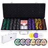 Image de Coffret de poker - Malette métal argentée - 500 jetons 14g - 2 jeux de cartes - 5 dés - 3 boutons