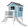 Image de Maisonnette Lodge XL Bleue avec Toboggan Blanc - AXI - Maison de Jeux en bois pour enfants - Extérieur