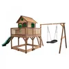 Image de Maison de jeu avec balançoire et toboggan AXI Liam en bois pour enfants de 3 ans et plus - Marron/vert