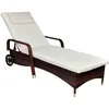 Image de vidaXL Chaise Longue avec Coussin 2 Roues Marron Résine Tressée Bain de Soleil 42476