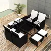Image de Ensemble à manger d extérieur - vidaXL - 9 pcs - Résine tressée - Noir - Coussins amovibles