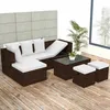 Image de vidaXL Salon de jardin 4 pcs avec coussins Résine tressée Marron 42585