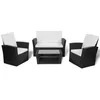 Image de vidaXL Salon de jardin 4 pcs avec coussins Résine tressée Noir
