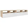 Image de vidaXL Meuble TV 2 pcs Aggloméré 95 x 35 x 36 cm Chêne et blanc