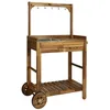 Image de Chariot de cuisine de jardin en bois dacacia - vidaXL - 92x435x1415 cm - Tiroir étagère et 9 crochets