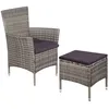 Image de Ensemble de mobilier de jardin - vidaXL - Chaise et tabouret - Résine tressée - Gris - 2 coussins
