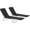Image de Lot de 2 chaises longues pliables - Noir - 56 x 182 x 24.5 cm
