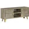 Image de vidaXL Meuble TV Bois solide de manguier Gris avec laiton 110x30x48 cm