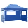 Image de vidaXL Tente Pliable avec 3 Parois 3x45 m Bleu Tonnelle de Jardin Chapiteau 44971