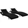 Image de vidaXL Chaises longues 2 pcs et table Résine tressée et textilène Noir