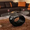 Image de vidaXL Table basse avec dessus de table en verre ovale Noir brillant 240319