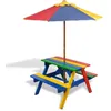 Image de vidaXL Table et bancs de pique-nique avec parasol pour enfants Bois 40773