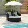 Image de vidaXL Lit de Jardin avec Parasol Résine Tressée Meuble Fauteuil de Terrasse 40735