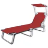 Image de vidaXL Chaise Longue Pliable avec Auvent Rouge Transat Bain Soleil Chilienne 41198