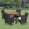 Image de vidaXL Salon de jardin 5 pcs avec coussins Résine tressée Noir