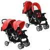 Image de Poussette double en acier rouge et noir VIDAXL - Pour enfants de 6 à 36 mois - Auvents pliants et grand panier
