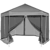 Image de vidaXL Chapiteau Pliable Hexagonal avec 6 Parois Latérales Gris Tente Pavillon 42111