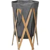 Image de vidaXL Panier à linge pliable Gris Bois et tissu