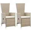 Image de vidaXL Chaises inclinables 2 pcs et coussins Résine tressée Beige
