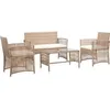 Image de vidaXL Salon de jardin 4 pcs avec coussins Résine tressée Beige