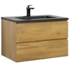Image de Meuble de salle de bain Angela 80 cm - lavabo noir - Chêne - Meuble bas meuble vasque meuble vasque