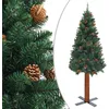 Image de vidaXL Sapin de Noël mince avec bois véritable et cônes Vert 210cm PVC