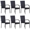 Image de vidaXL Chaises empilables dextérieur 6 pcs Résine tressée Noir