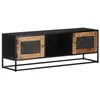 Image de Meuble TV - VIDAXL - Bois de manguier brut - 120x30x40 cm - Style industriel - Porte sculptée