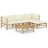 Image de vidaXL Salon de jardin 5 pcs avec coussins blanc crème bambou 3058193