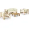 Image de vidaXL Salon de jardin 5 pcs avec coussins blanc crème Bambou