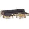 Image de vidaXL Salon de jardin 7 pcs avec coussins gris foncé Bambou