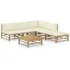Image de vidaXL Salon de jardin 6 pcs avec coussins blanc crème bambou 3058235