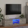 Image de vidaXL Meuble TV avec éclairage LED Gris Béton 140x40x36 cm Panneaux de bois & verre trempé Support TV jusqu'à 60 804296