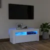 Image de vidaXL Meuble TV avec éclairage LED Blanc 90x35x40 cm Panneaux de bois Support TV jusqu à 40 Buffet bas avec étagères 804319