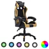 Image de vidaXL Fauteuil de Jeux Vidéo avec LED Fauteuil de Bureau Chaise de Course Chaise dOrdinateur Fauteuil Inclinable RVB Doré 287998