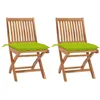 Image de vidaXL Chaises pliantes (lot de 2) avec coussins vert vif en bois de teck massif 3062459