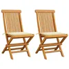 Image de Chaises de jardin pliables en bois de teck massif avec coussins crème