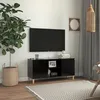 Image de vidaXL Meuble TV avec pieds en bois massif Noir 1035x35x50 cm