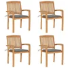 Image de vidaXL Chaises de jardin empilables avec coussins 4 pcs Teck solide