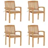 Image de vidaXL Chaises de jardin empilables avec coussins 4 pcs Teck solide