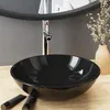Image de vidaXL Lavabo de bain avec robinet et drain à poussoir Verre trempé 8.08kg 42 x 14 cm (Diam. x H) Noir