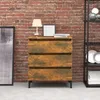 Image de Buffet Bas - Chêne Fumé - 60x35x69 cm - 3 Tiroirs - Bois dIngénierie - Contemporain