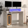Image de vidaXL Bureau avec Lumières LED Table dOrdinateur Bureau dEcriture Table dEtude Informatique Gris Béton 97x45x90 cm Bois 805556