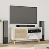 Image de vidaXL Meuble TV Blanc 80x30x40 cm Bois de pin massif et rotin naturel 345612