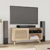 Image de vidaXL Meuble TV Marron 80x30x40cm Bois de pin massif et rotin naturel 345614
