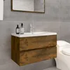 Image de vidaXL Meuble Lavabo avec Bassin Intégré Armoire de Salle de Bain Meuble de Rangement de Salle dEau Intérieur Chêne Fumé 3120342