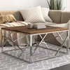 Image de vidaXL Table basse argenté inox et bois de mélèze massif 349949