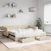 Image de vidaXL Lit de jour avec gigogne et tiroirs crème 100x200 cm tissu 3197471