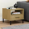 Image de vidaXL Table de chevet avec pieds en métal Marron Bois pin massif OSLO petite table de chevet table pour chambre 351030